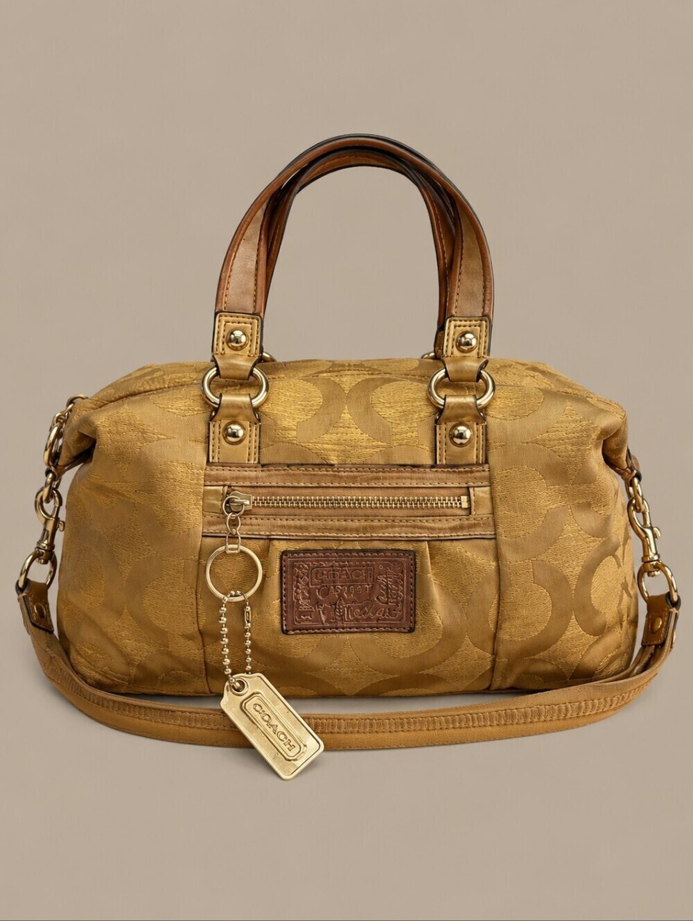 VTG COACH Y2k Gold Poppy Signature Logo Cloth Satchel Bag